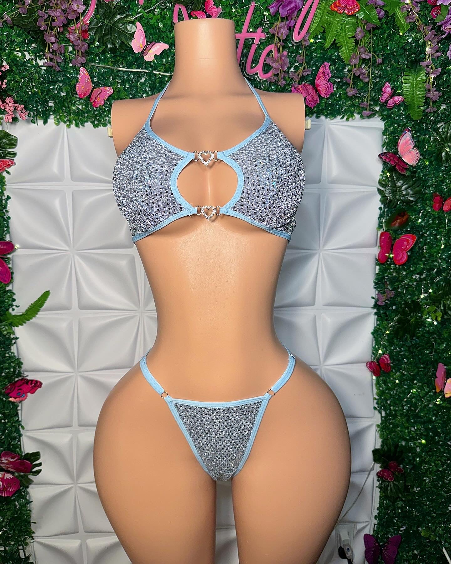 Sky — 2 Piece Sequin Bikini with Heart Pendant & Adjustable Thong