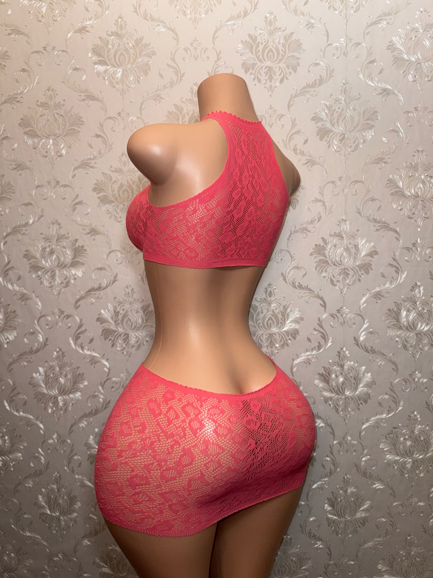Syn 2 Piece Fishnet Skirt Set Fits XS-L Shorts Set XS-XL