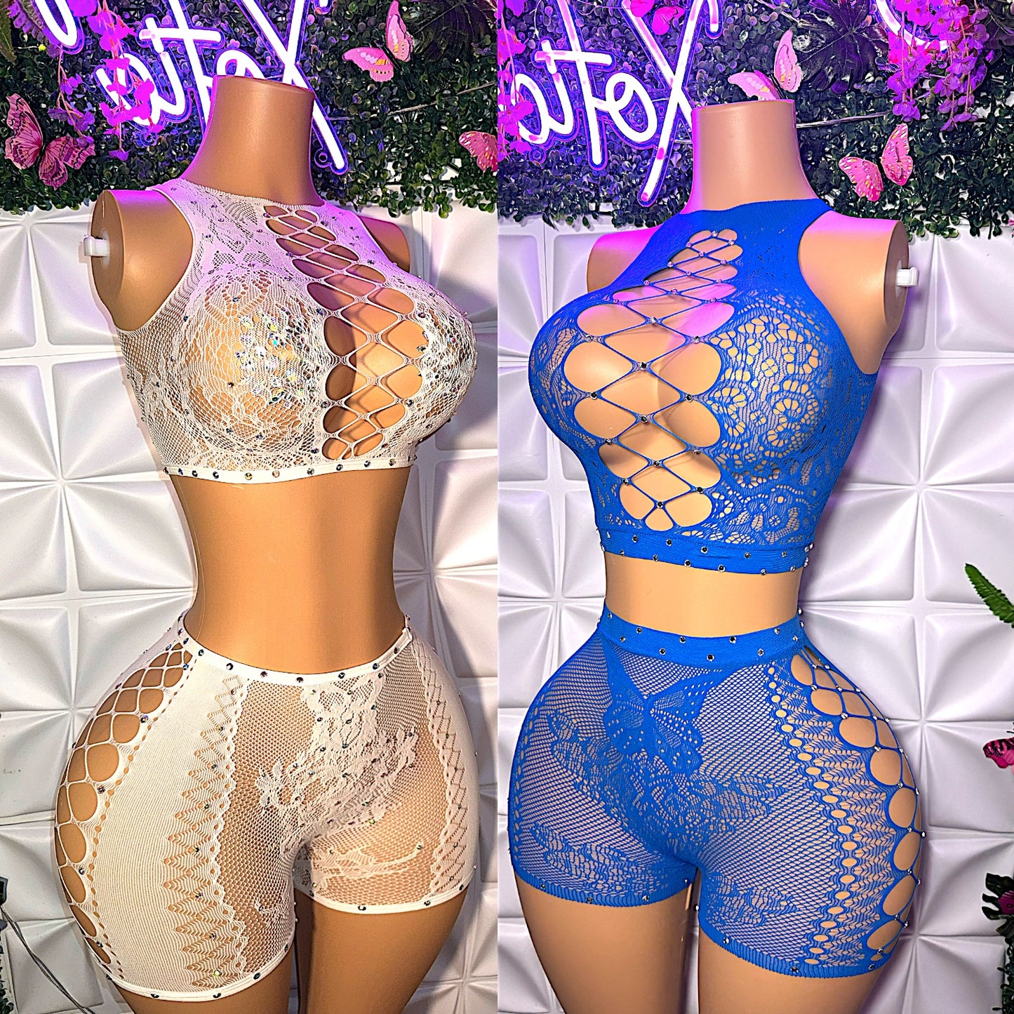 Heaven Lace Fishnet Shorts Set Fits XS-L