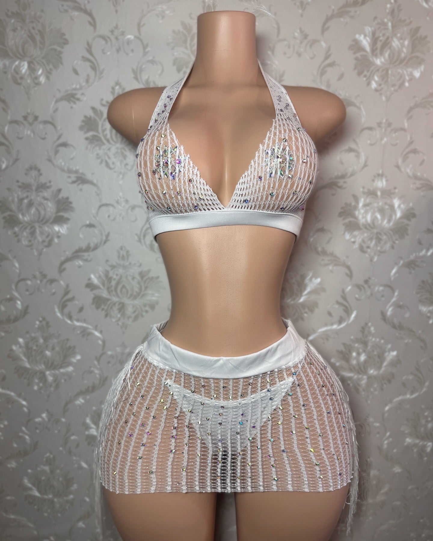 Kimmie — Glittery Tassel Skirt Set Optional Large Rhinestones Fits S-L