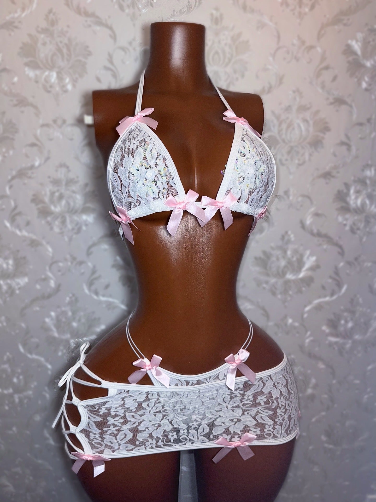 Tangerine Lace Skirt Set With Bikini Fits XS-M Optional Bows