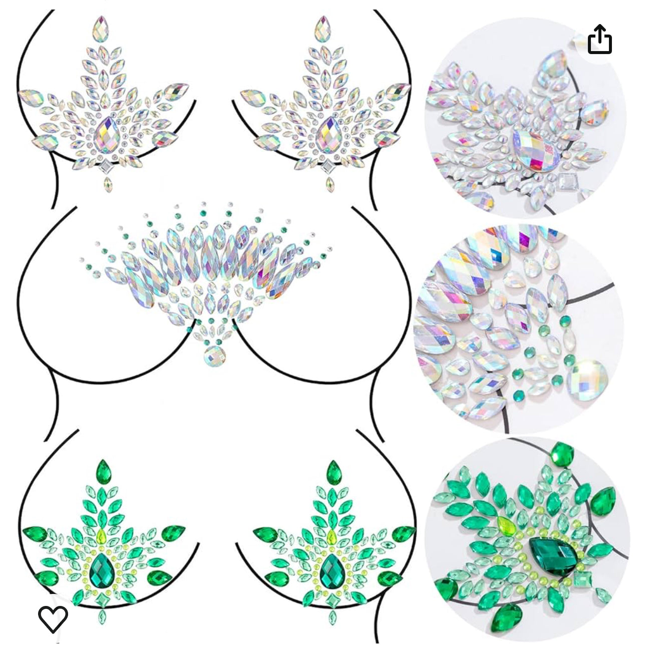 Crystal Pasties Leaf Silver & Green