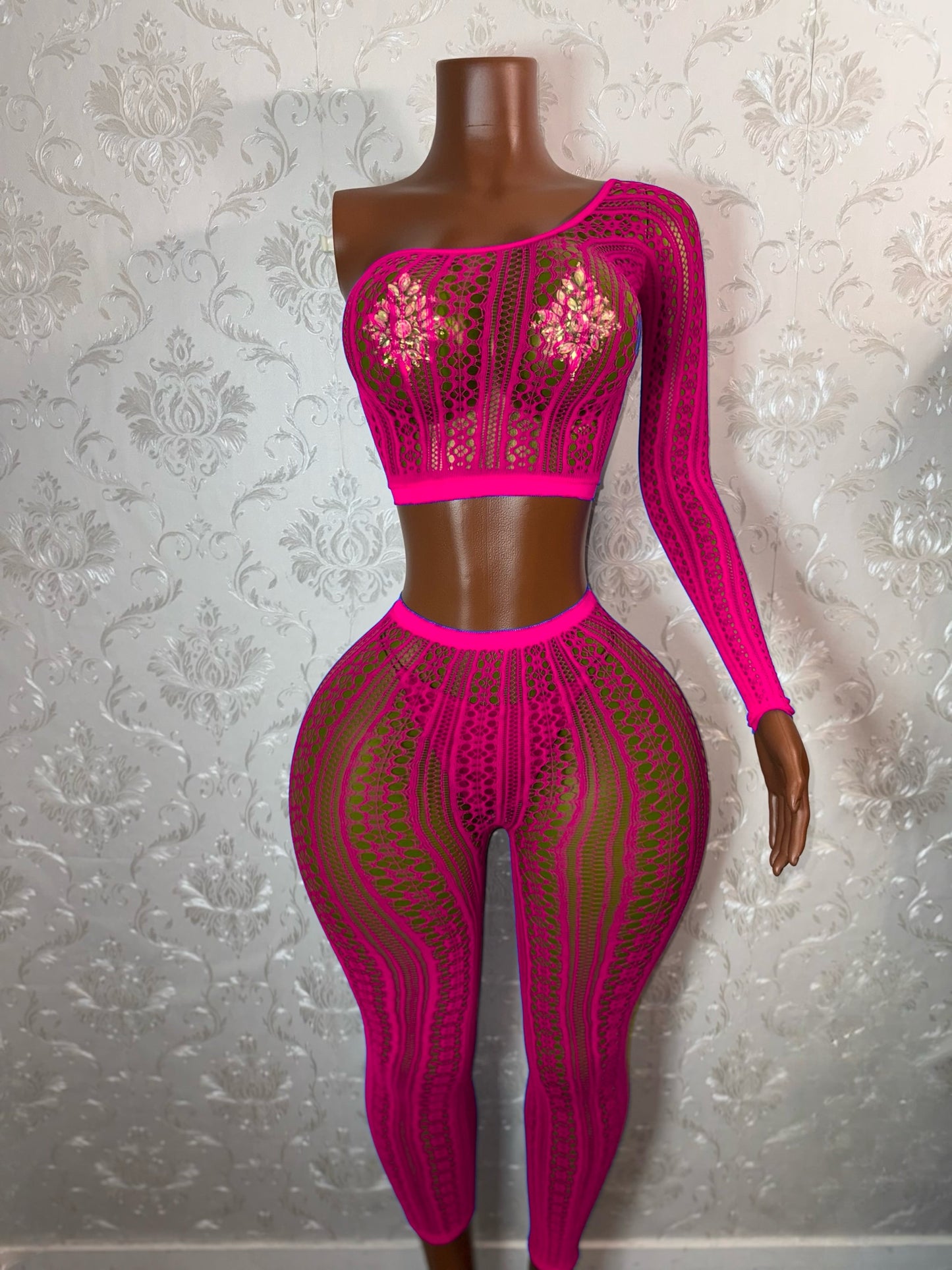 Leila — Mandala Lace Fishnet Pants Set Optional Thong Fits XS-L