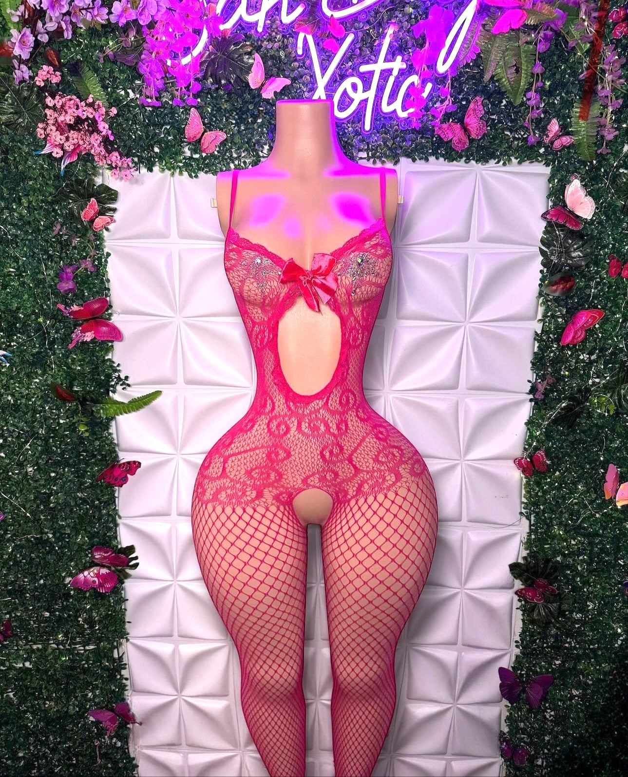 Babydoll — Fishnet Bodystocking with Bow Fits XS-L