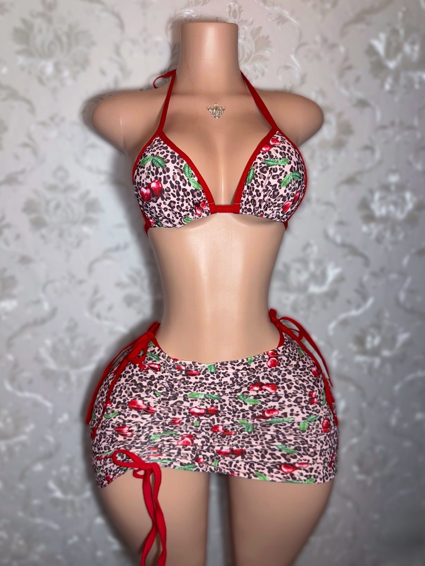 Shirley Temple — 3 Piece Cherry Leopard Scrunch Skirt Set