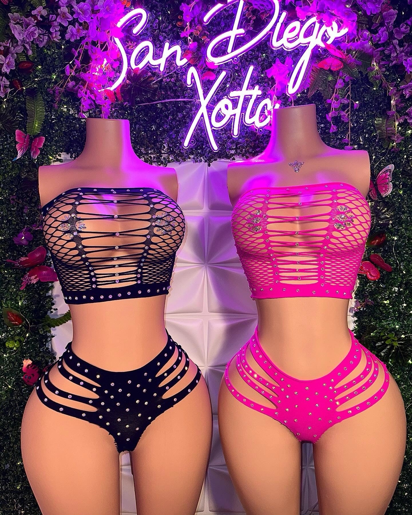 Natina 2 Piece Cheeky Fishnet Thong Set Fits All