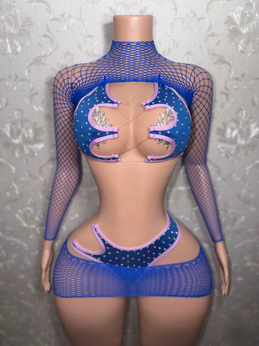 Mystic Mamacita Rhinestone 4 Piece Bikini & Fishnet Set