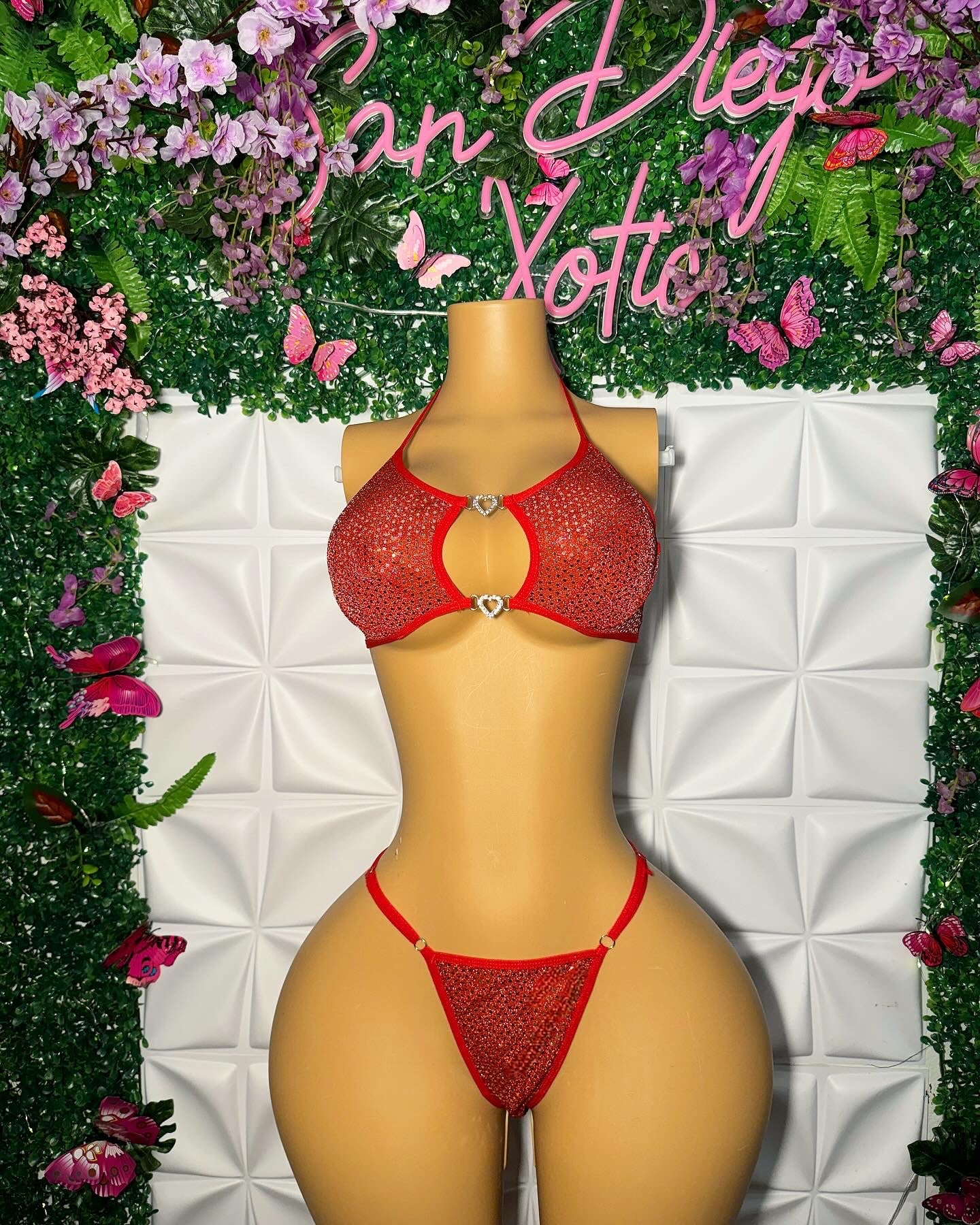 Sky — 2 Piece Sequin Bikini with Heart Pendant & Adjustable Thong