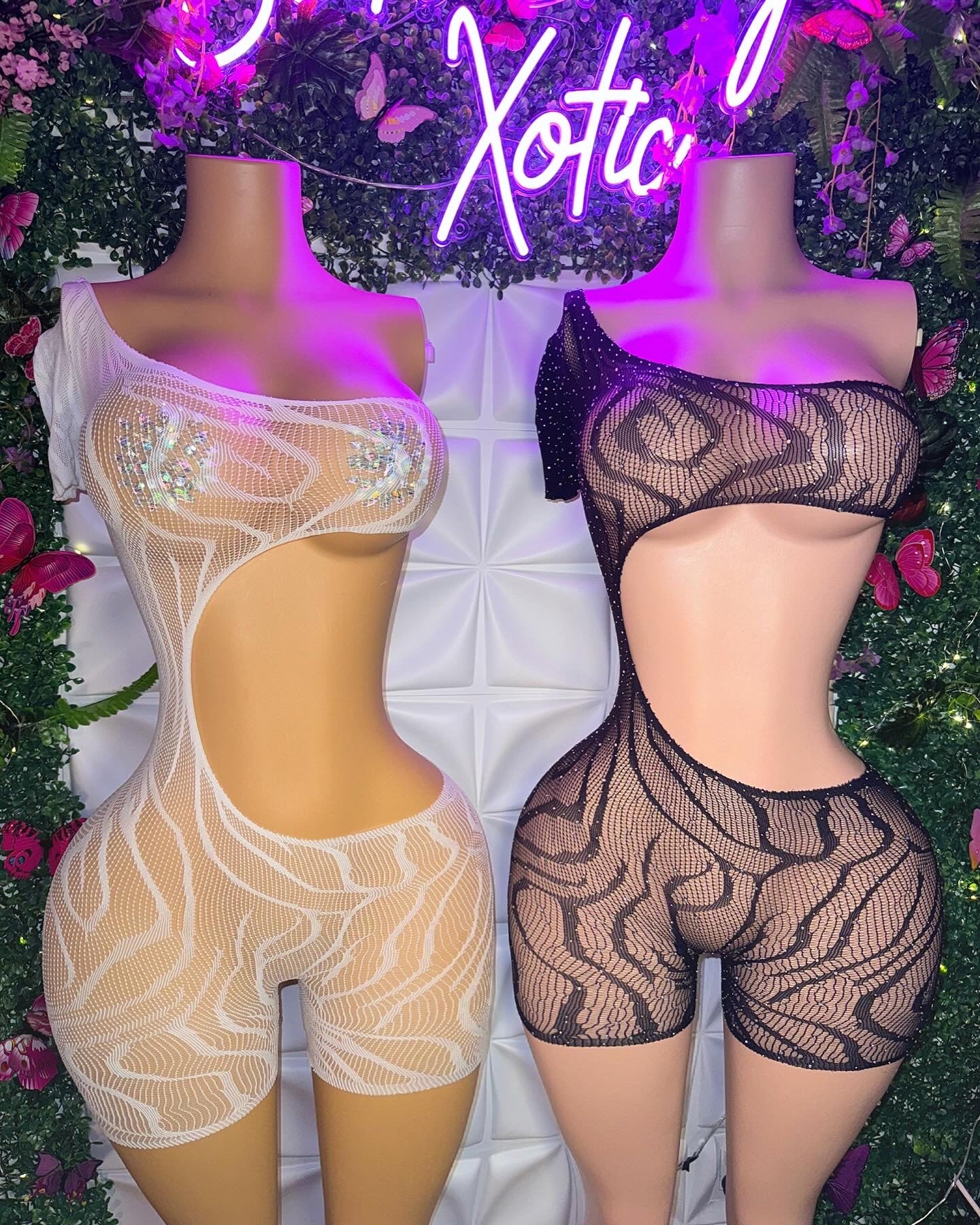 Holla Back Hollow Out Zebra Fishnet Romper Fits XS-XL