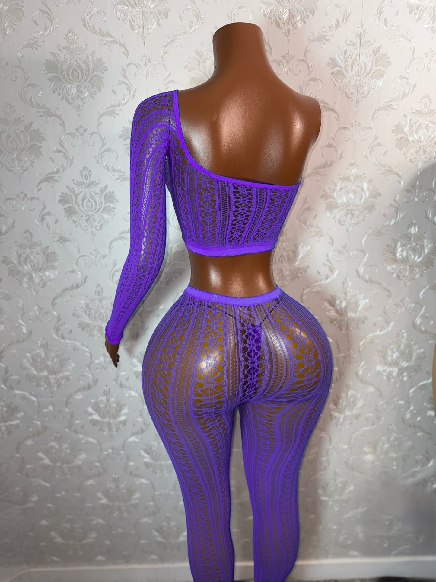 Leila — Mandala Lace Fishnet Pants Set Optional Thong Fits XS-L