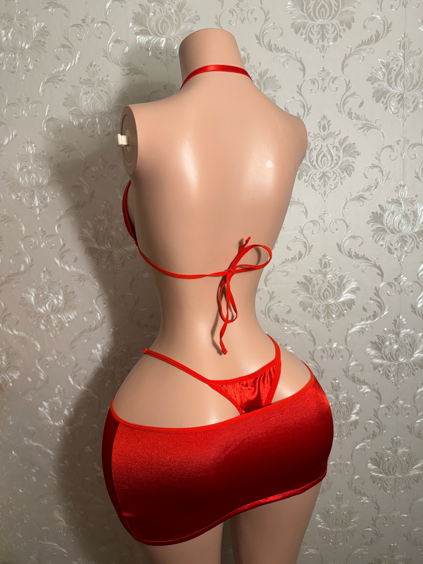 Round of Applause — Red Silk 3 Pc Skirt Set with Heart Charms