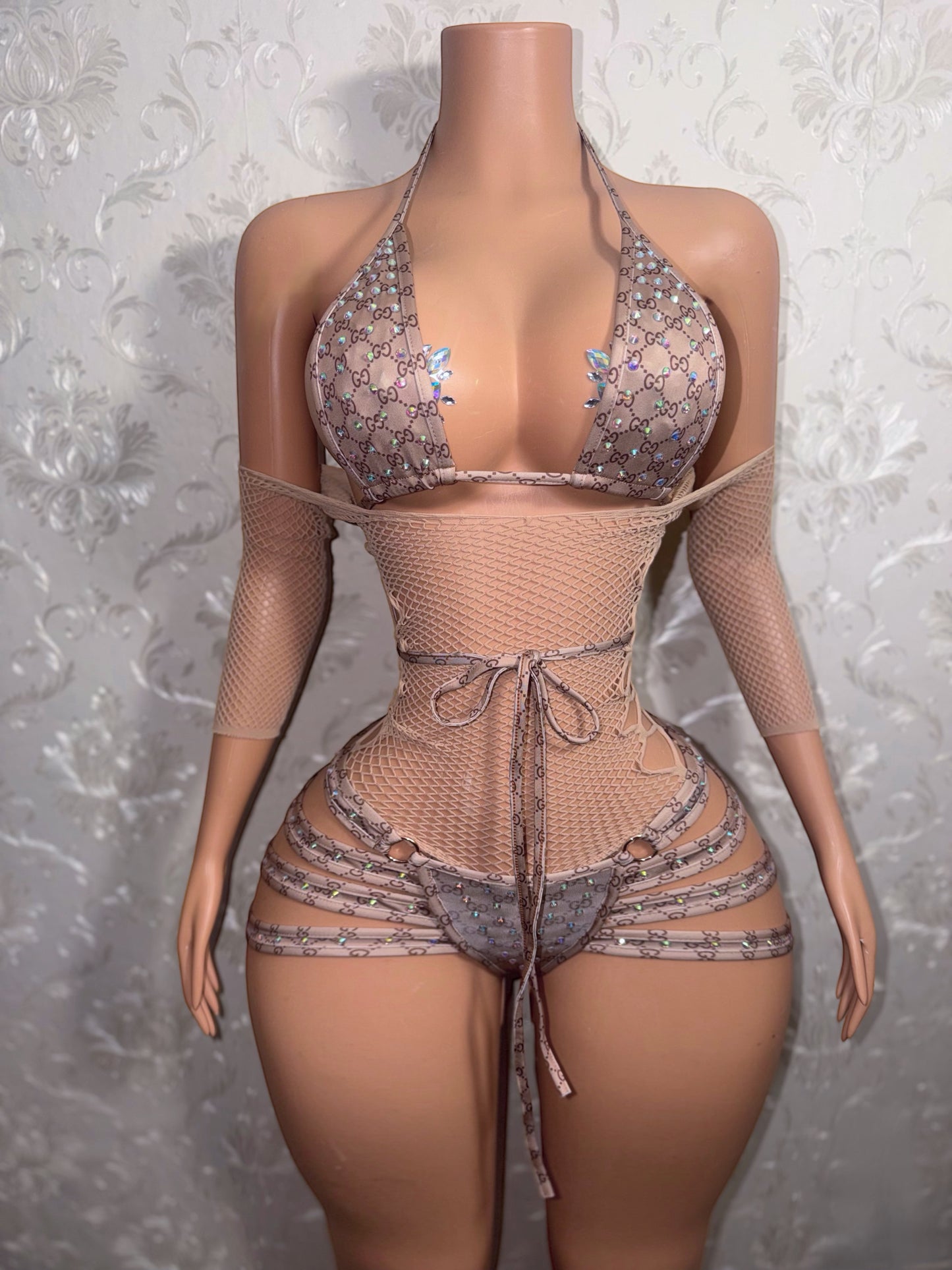 Sandy Cheeks Fishnet + 3 Piece Shorts Set Fits S-L