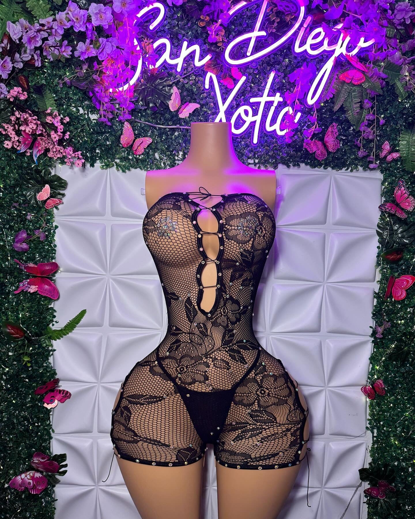 Gigi Lace Romper Set with Thong Fits XS-XL