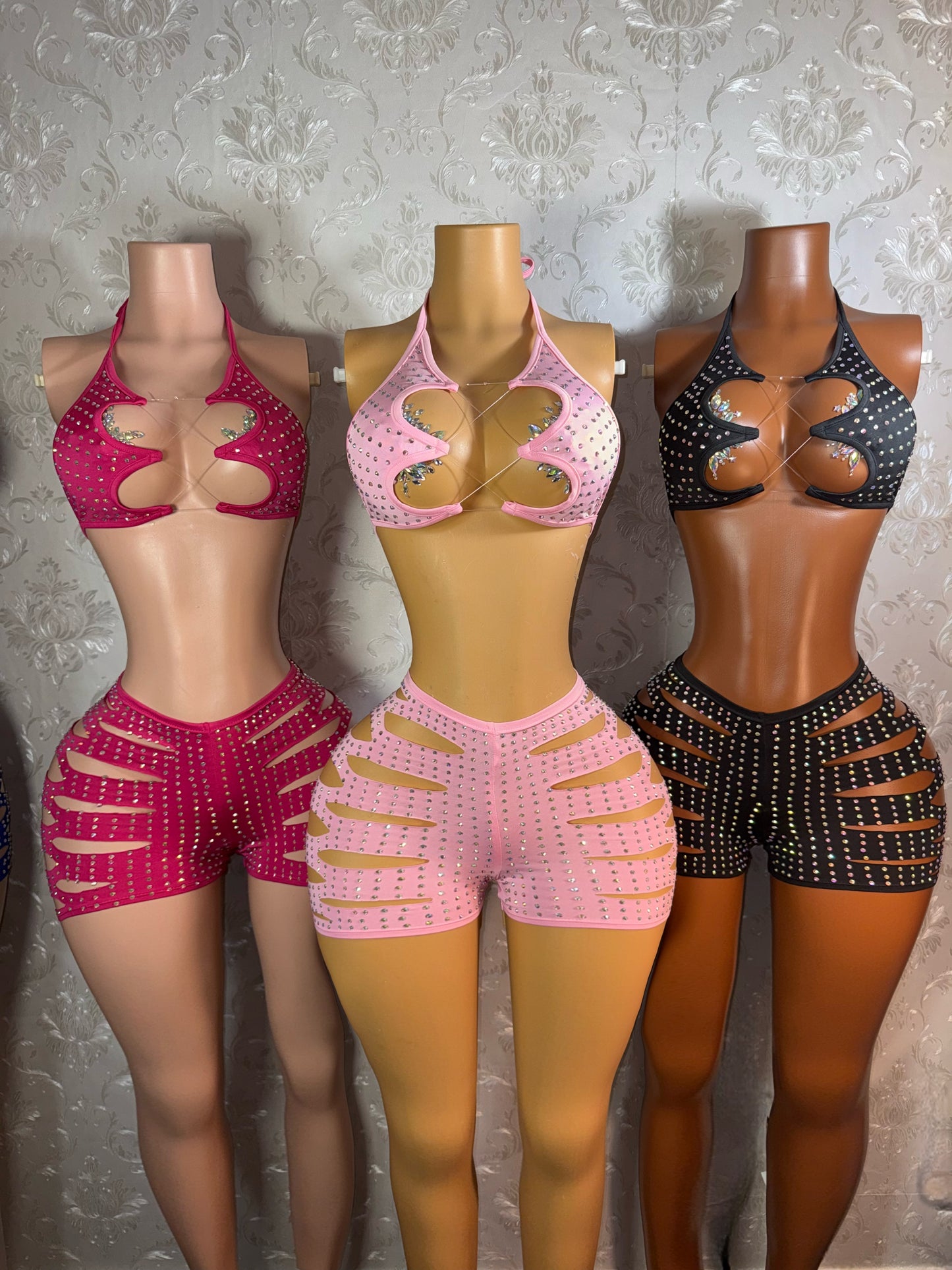 Valentina Diamond Slits Shorts Set Fits S-L