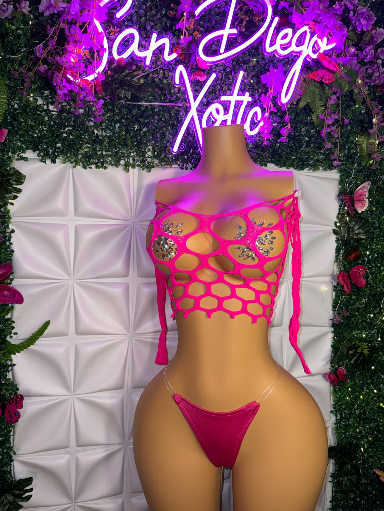 Stella 2 Piece Pothole Top and Thong Set Fits XS-XL