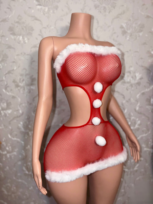 Slay Bellz — Holiday Fur Lined Fishnet Dress Fits XS-L