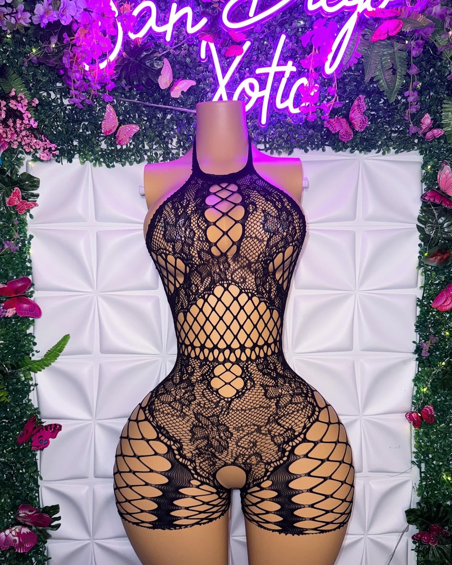 Lacey — Lace Fishnet Romper Fits XS-L