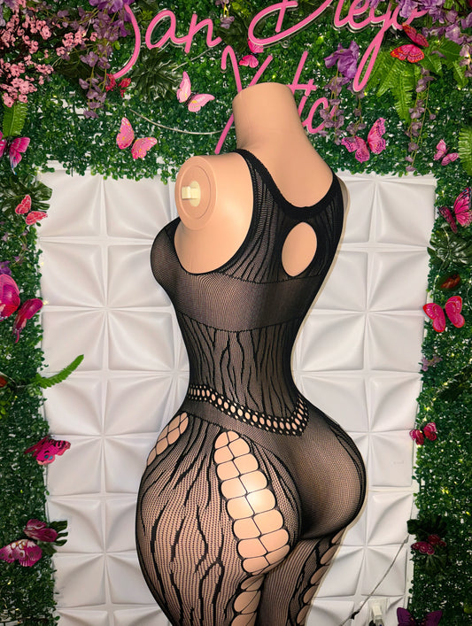 Xina Zebra Mesh Crosshatch Fishnet Jumpsuit Fits S-XXL