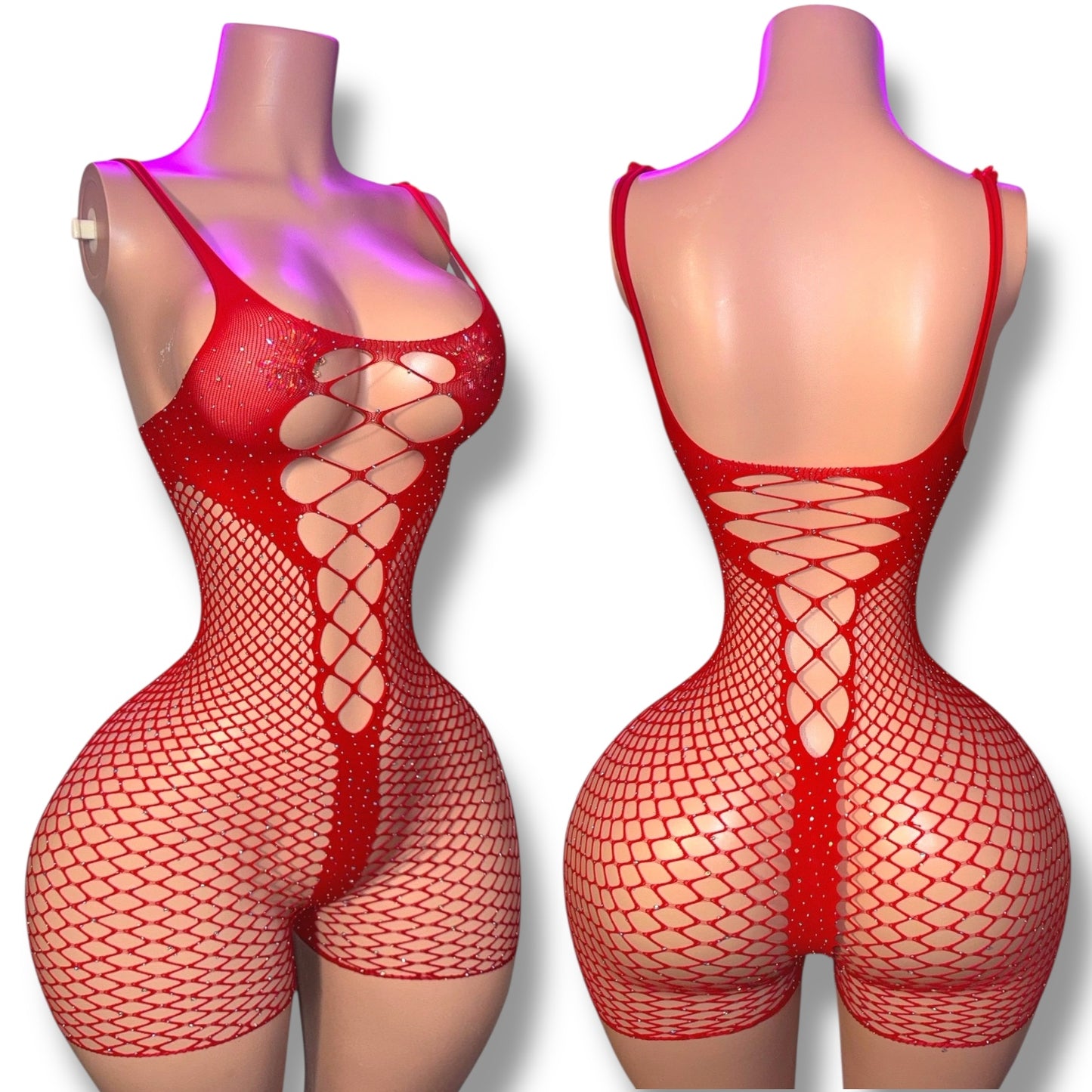Divine Small Stones Fishnet Romper Fits XS-L