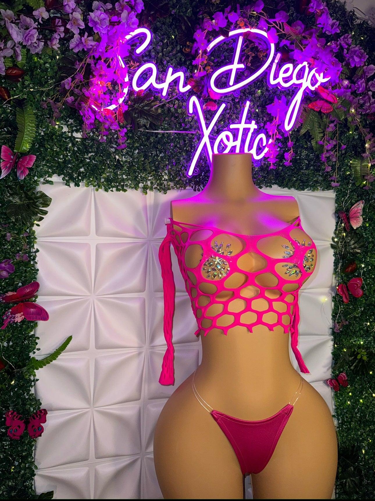 Stella 2 Piece Pothole Top and Thong Set Fits XS-XL
