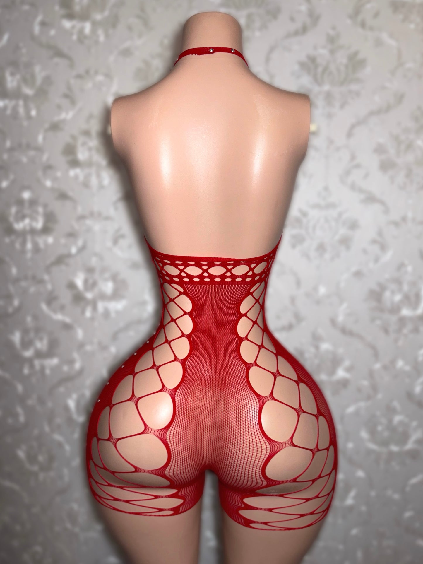 Draya Clear Stones Fishnet Romper Fits XS-L