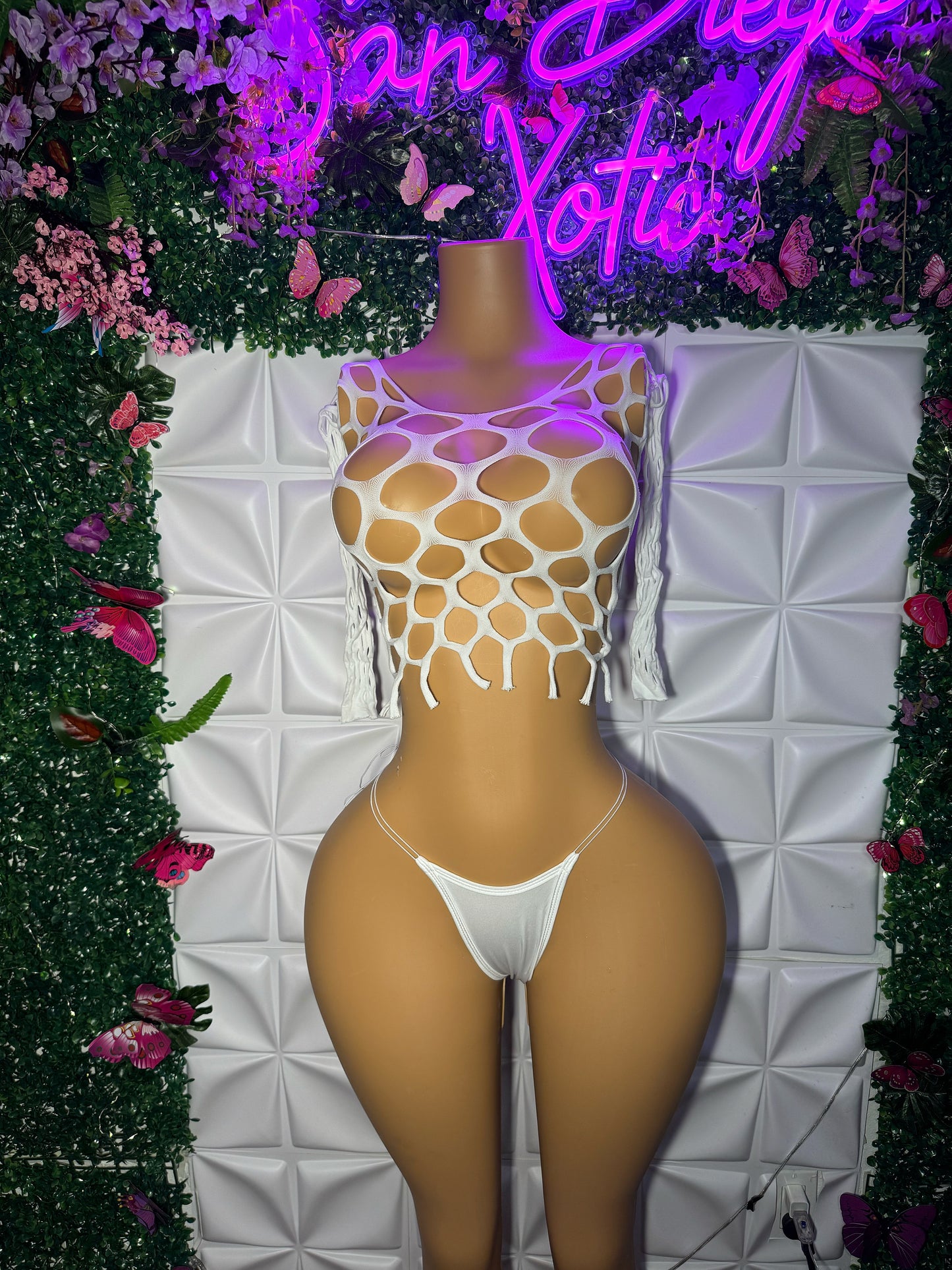 Stella 2 Piece Pothole Top and Thong Set Fits XS-XL