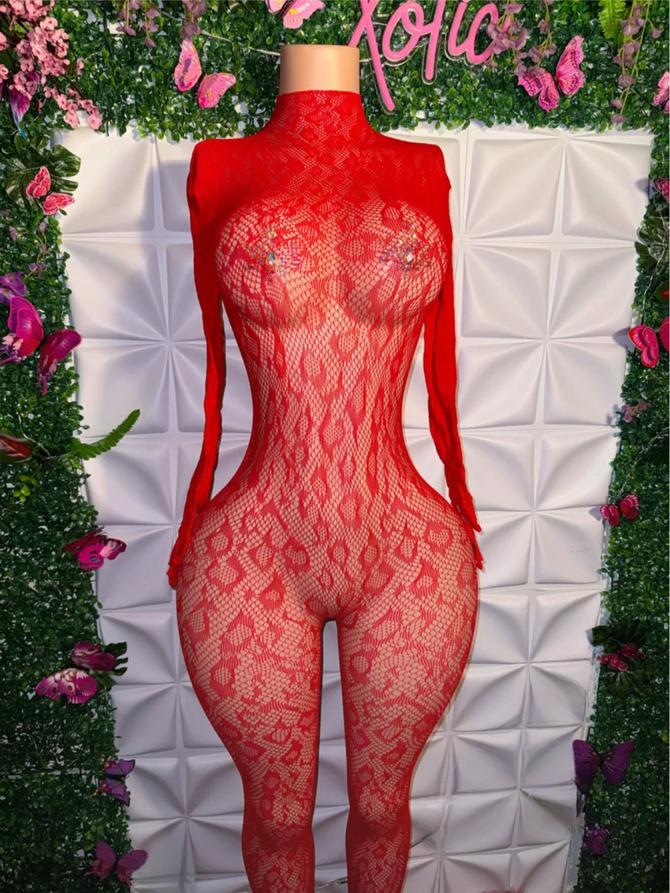 Sherice Fishnet Cheetah Bodystocking with Gloved Sleeve Fits All Sizes