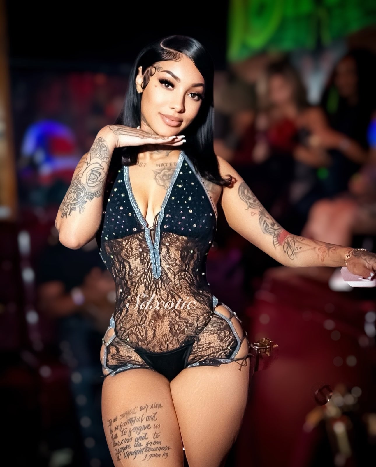 Dime Piece Lace Backless Romper with Thong Fits XS-L