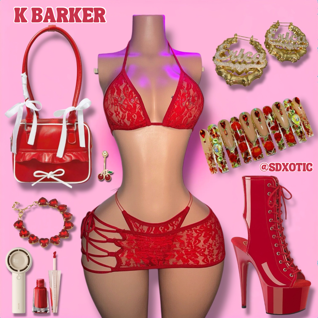 Kourtney Barker — 3 Piece Lace Bikini Side Tie Skirt Set
