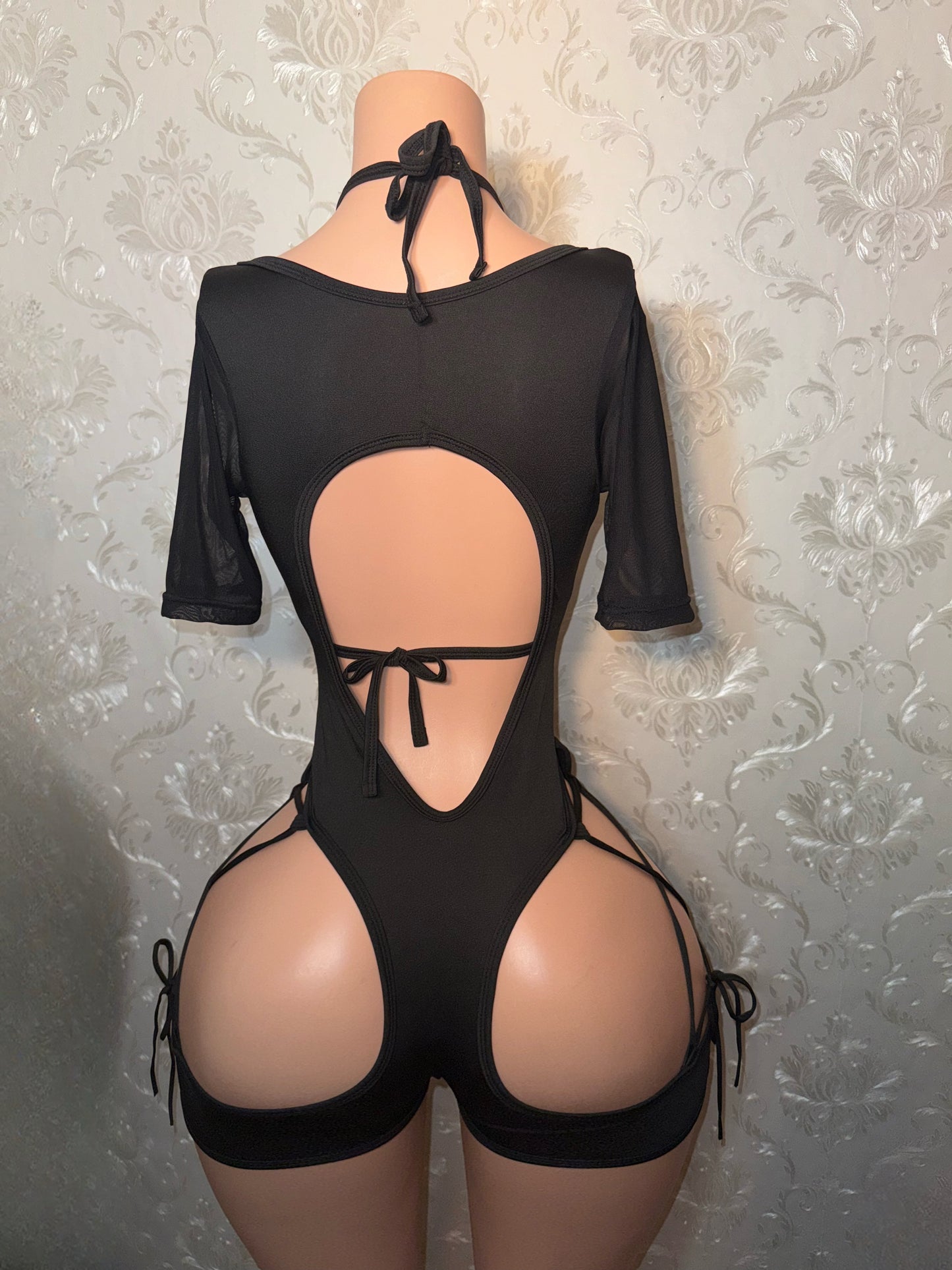 Bartender — Bottle Girl Set Short Sleeve Cut Out Romper With Bikini Top
