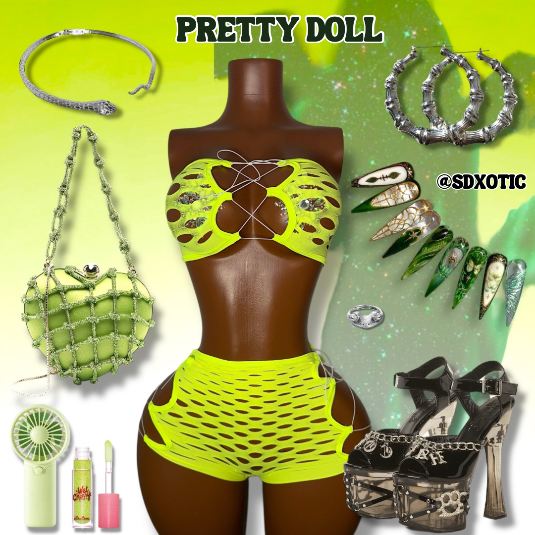 Pretty Doll — 2 Piece Fishnet Shorts Set Fits XS-L