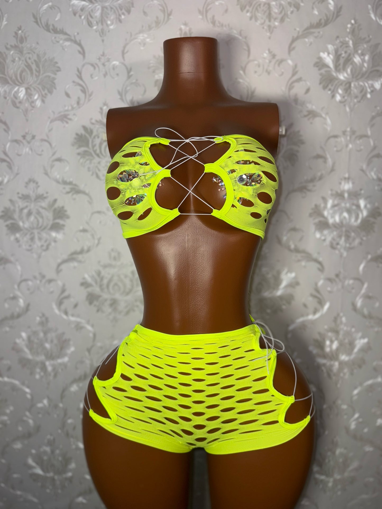 Pretty Doll — 2 Piece Fishnet Shorts Set Fits XS-L