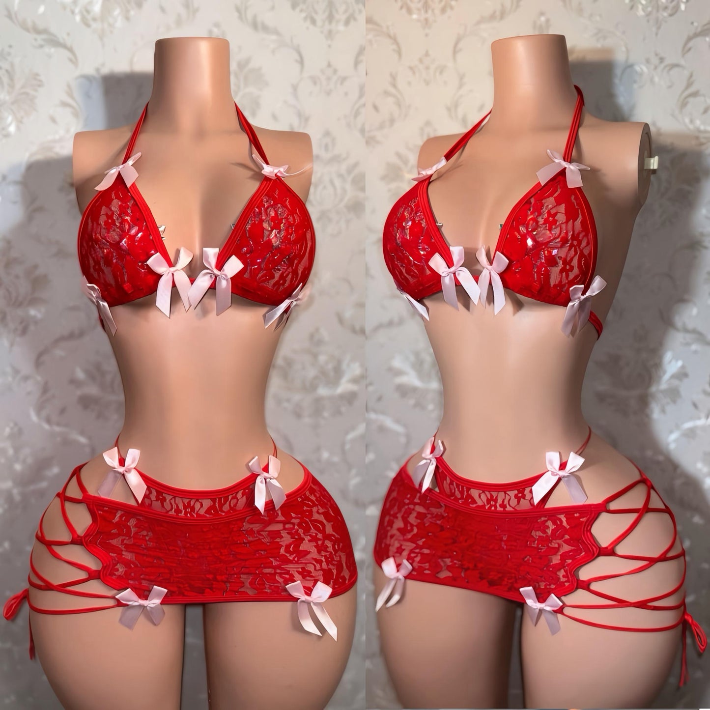 Cherry Fed Floral Lace Skirt Set Fits XS-M