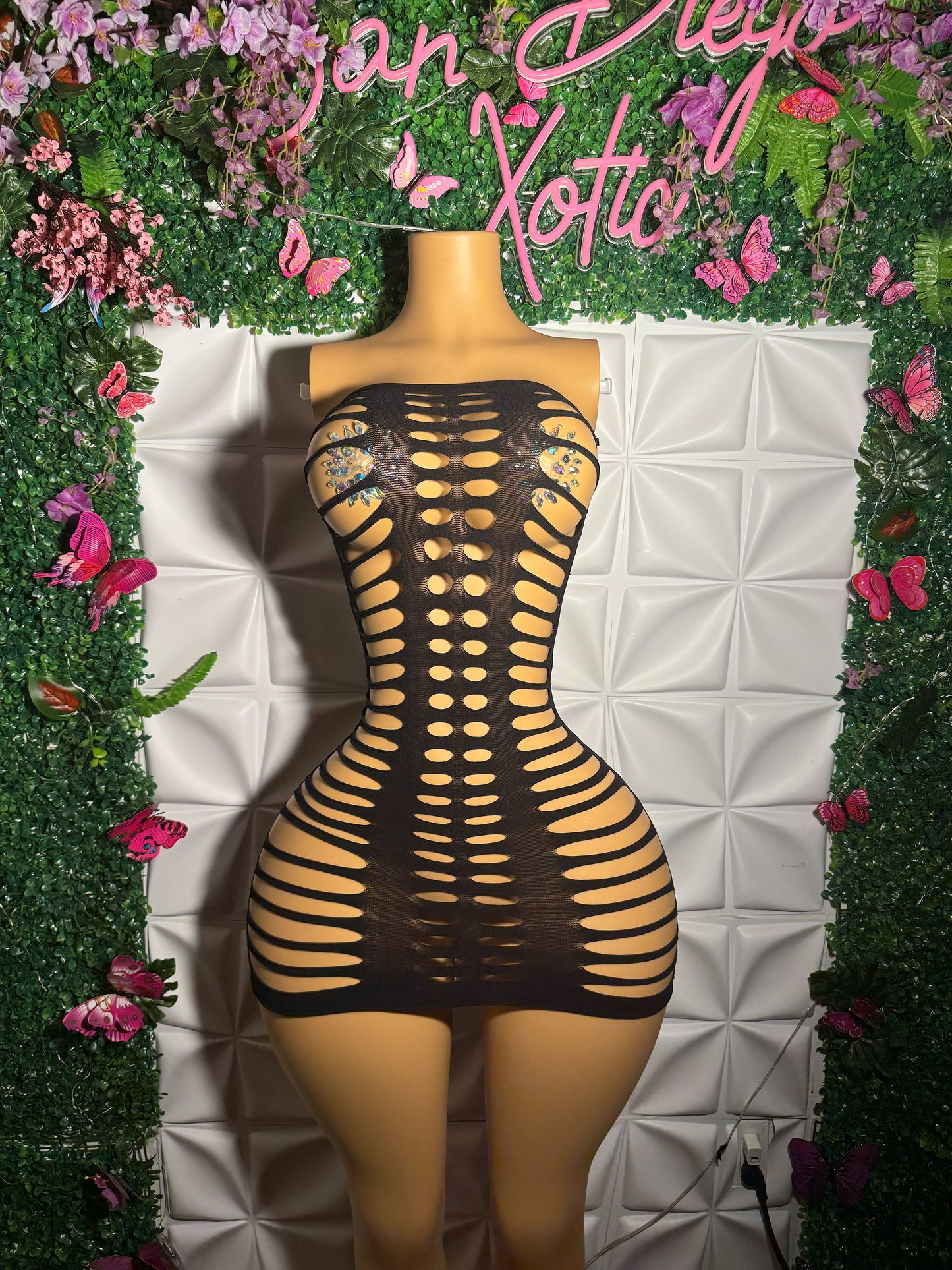 Monique Fishnet Slits Romper Fits XS-L and Dress Fits All