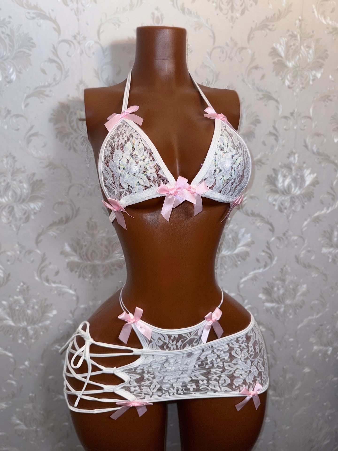 Tangerine Lace Skirt Set With Bikini Fits XS-M Optional Bows