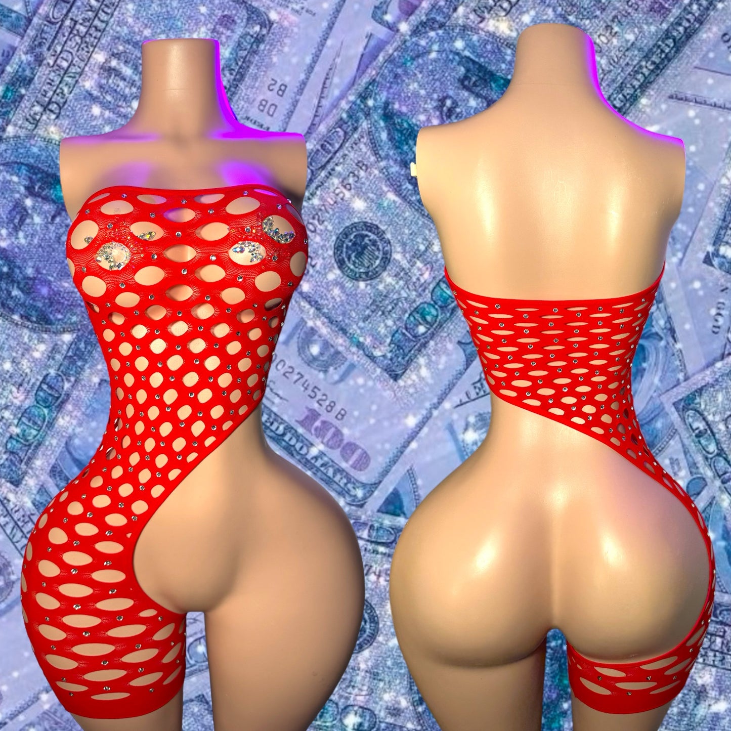 Boss Chick Asymmetrical Fishnet Romper Fits XS-L