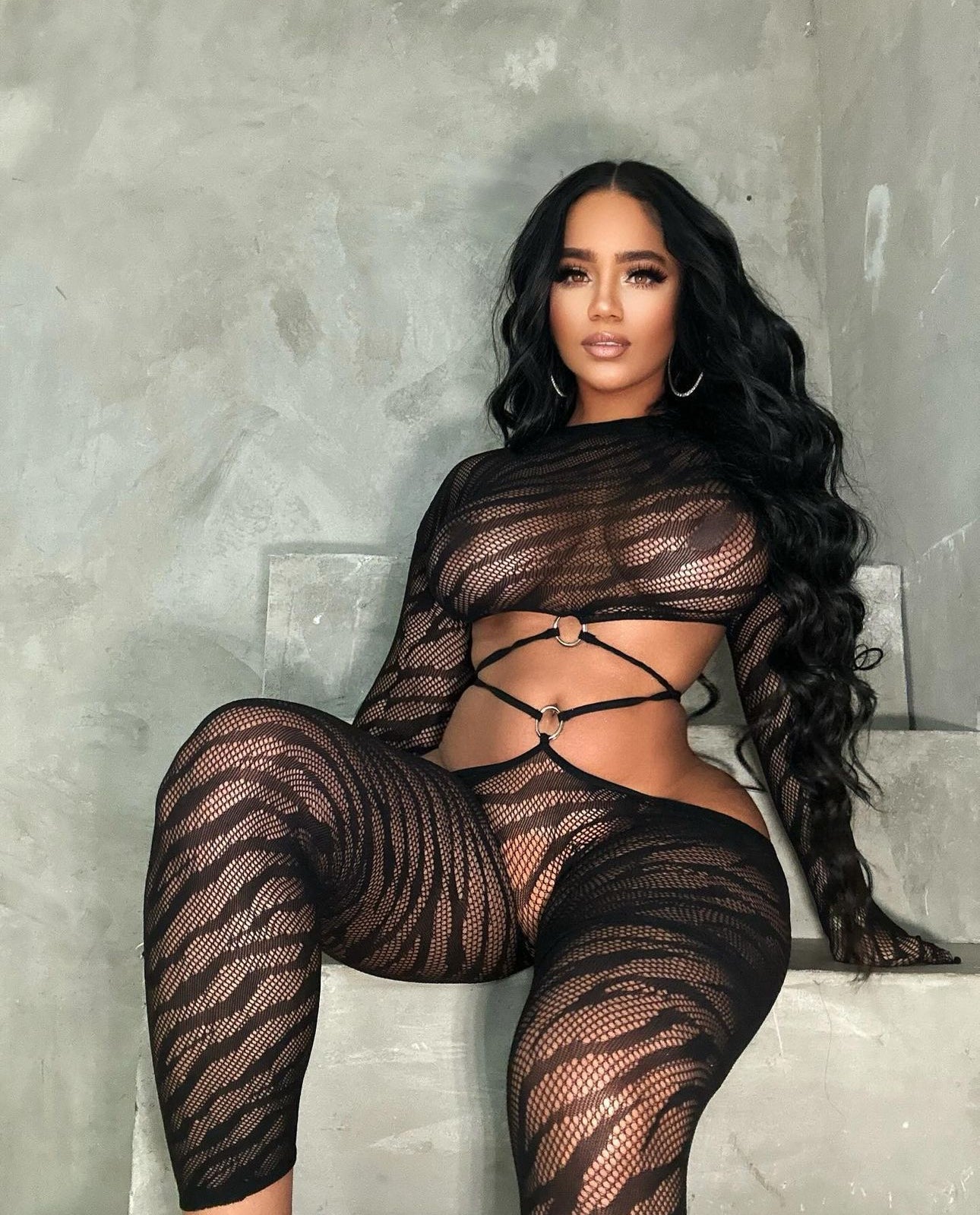 Azalea — Long Sleeve Zebra O-Ring Fishnet Set Fits XS-L