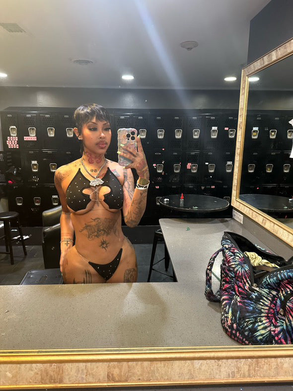 Jayda 3 Piece Set Bikini with Cut-Off Fishnets