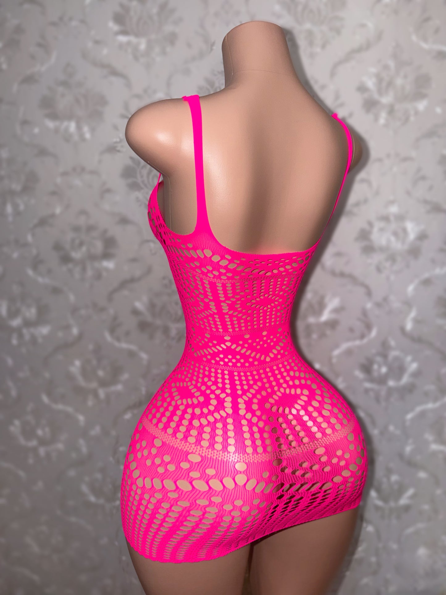 Summerella Fishnet Tank Dress In Hot Pink Fits XS-XL