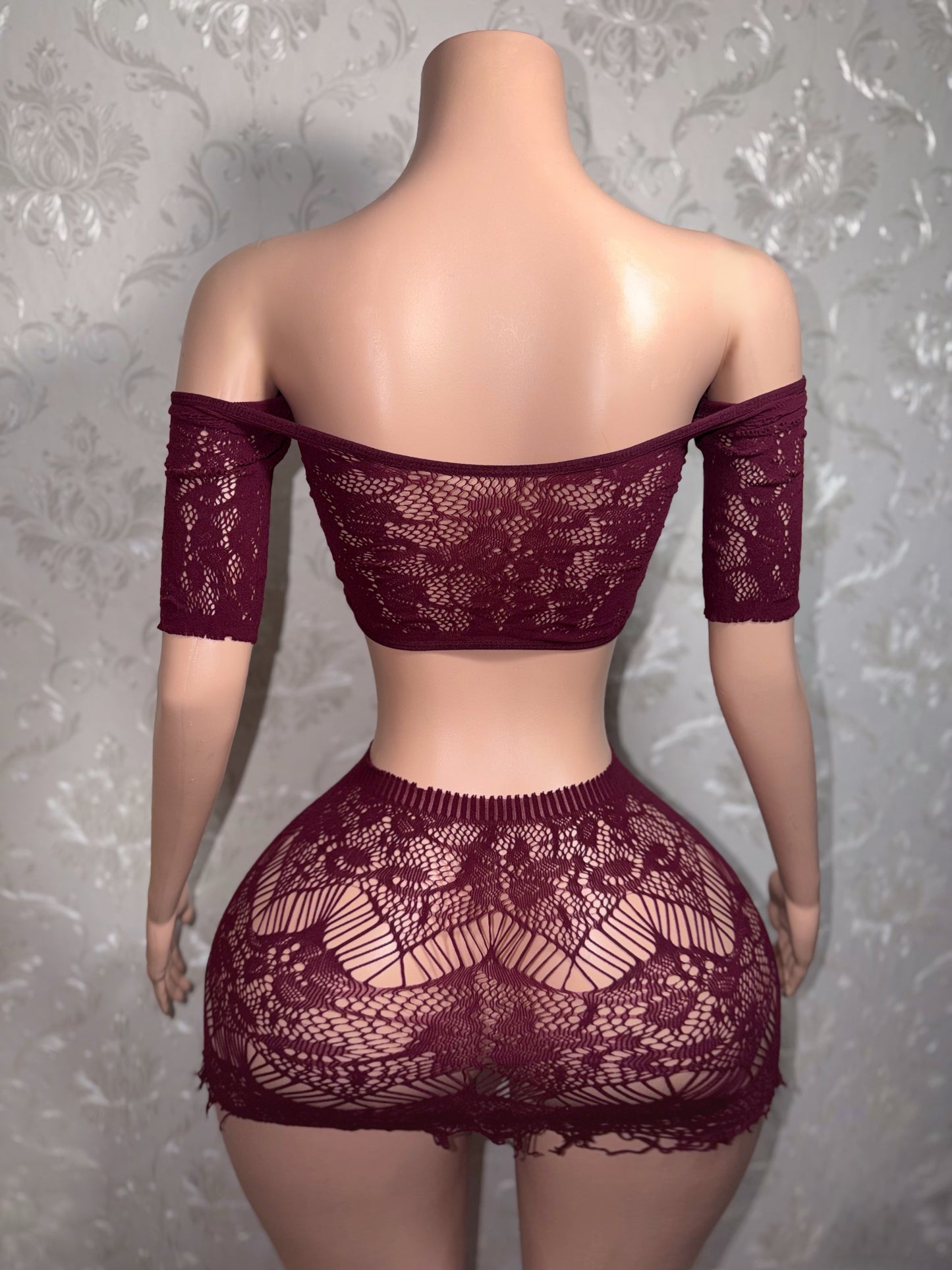 Amberella Fringe Fishnet Skirt Set Fits S-L