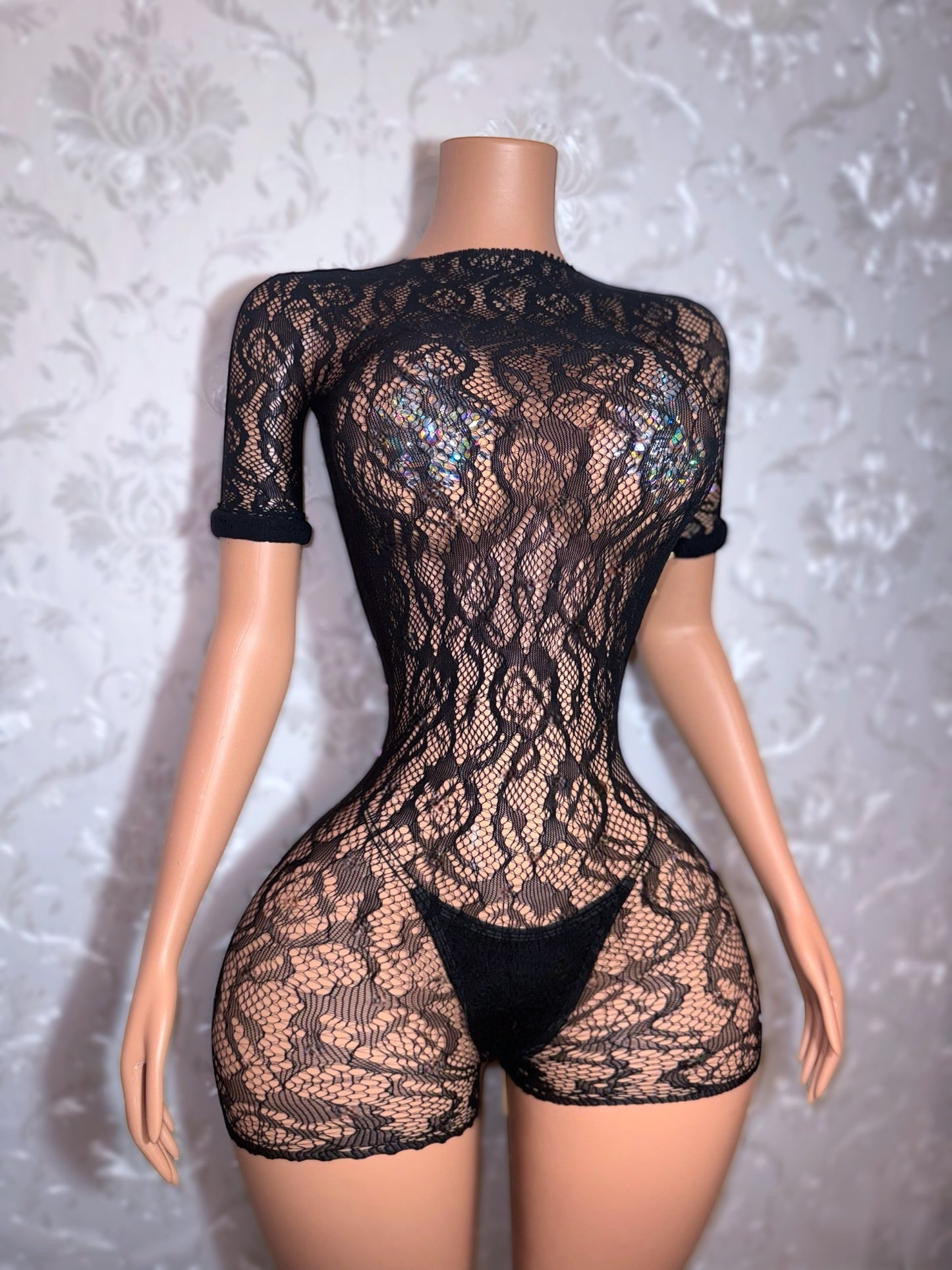 Suriyah Long Sleeve Backless Fishnet Romper Fits XS-M
