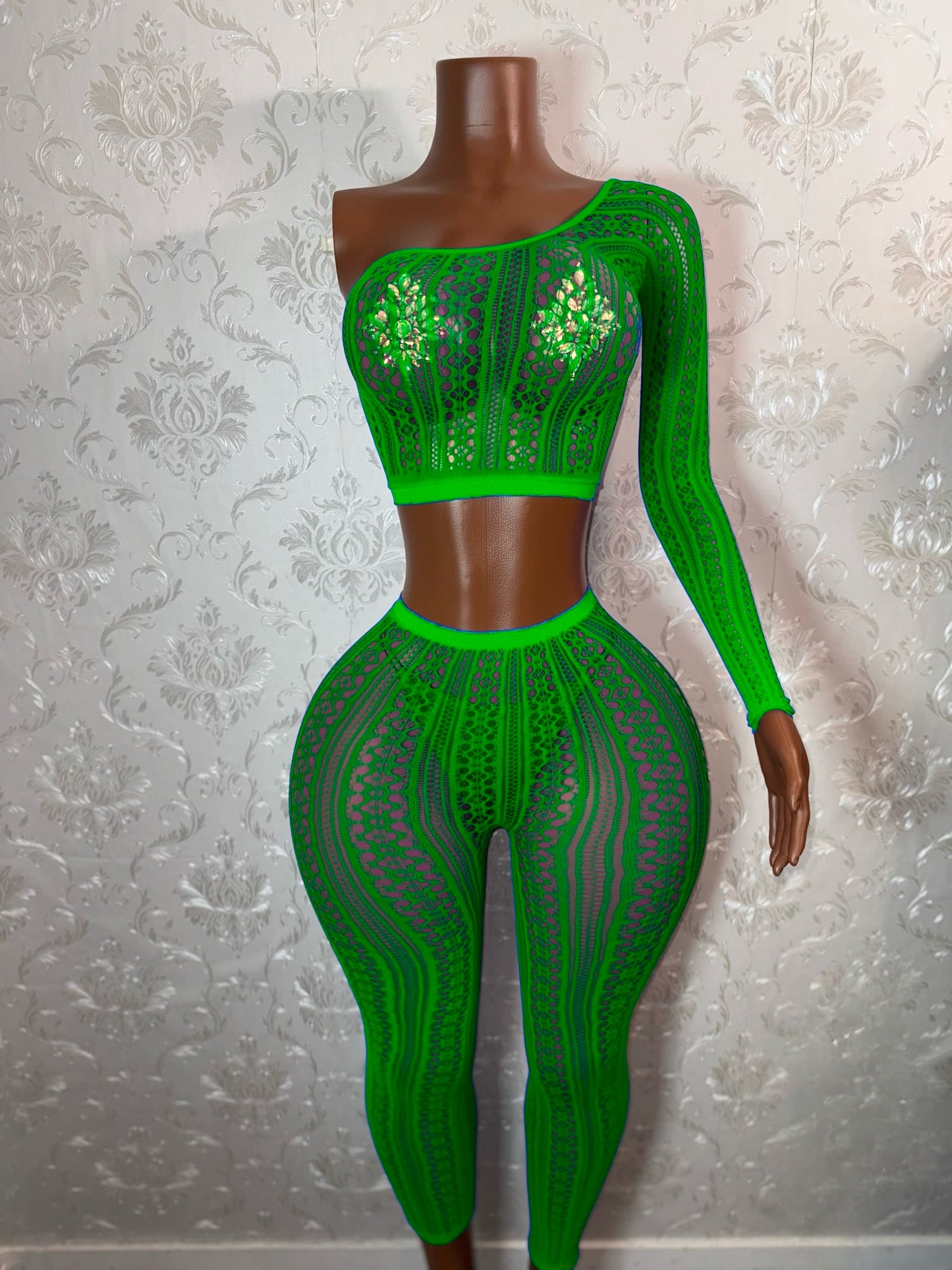 Leila — Mandala Lace Fishnet Pants Set Optional Thong Fits XS-L