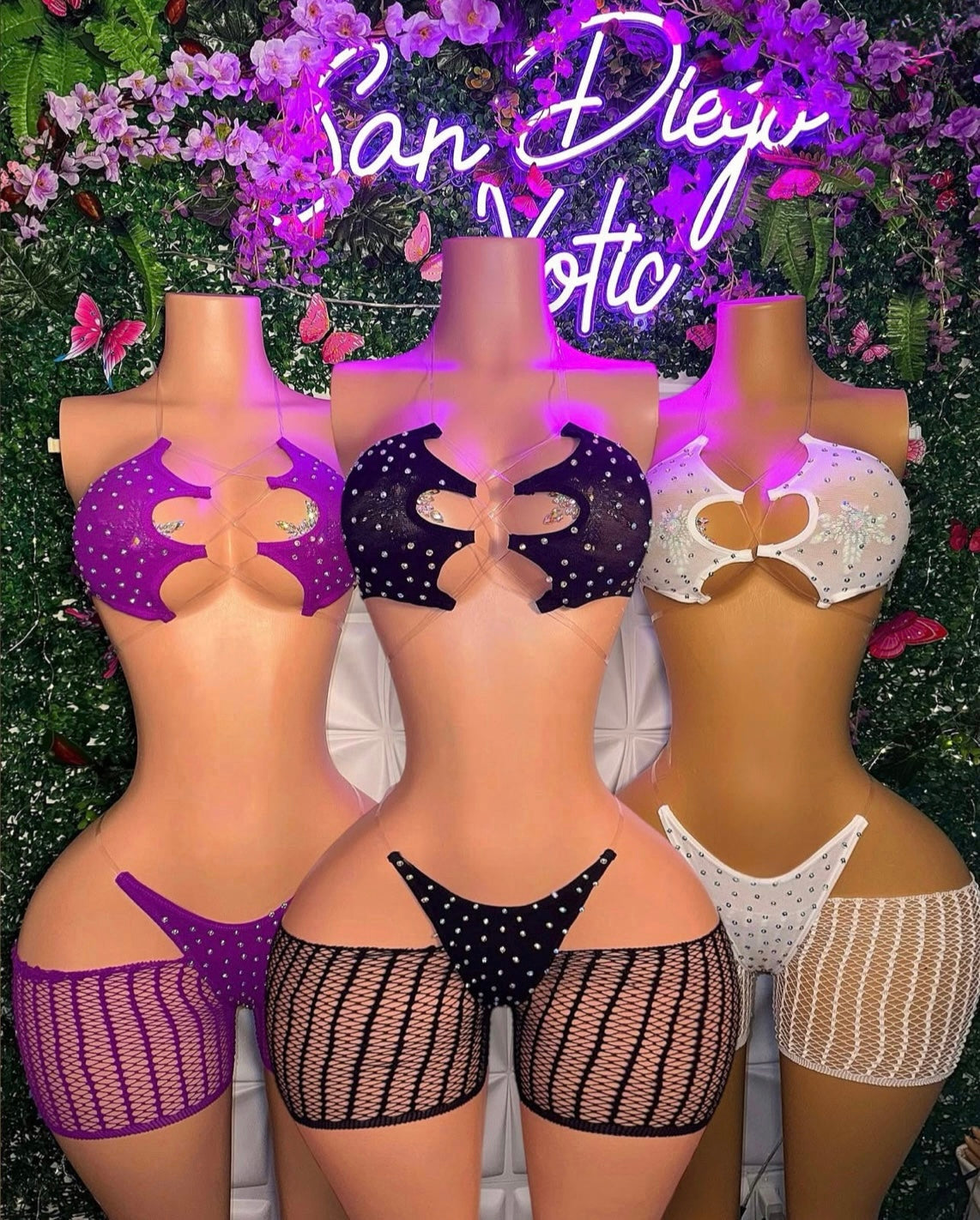Riyah Diamond Studded Mesh Kini 3 Piece Set