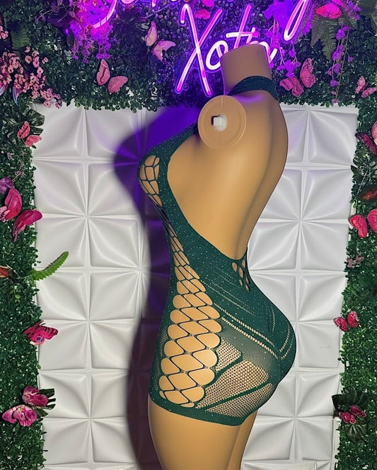 PLT Curvy Collection Glittery PLT Fishnet Romper Fits S-XXL