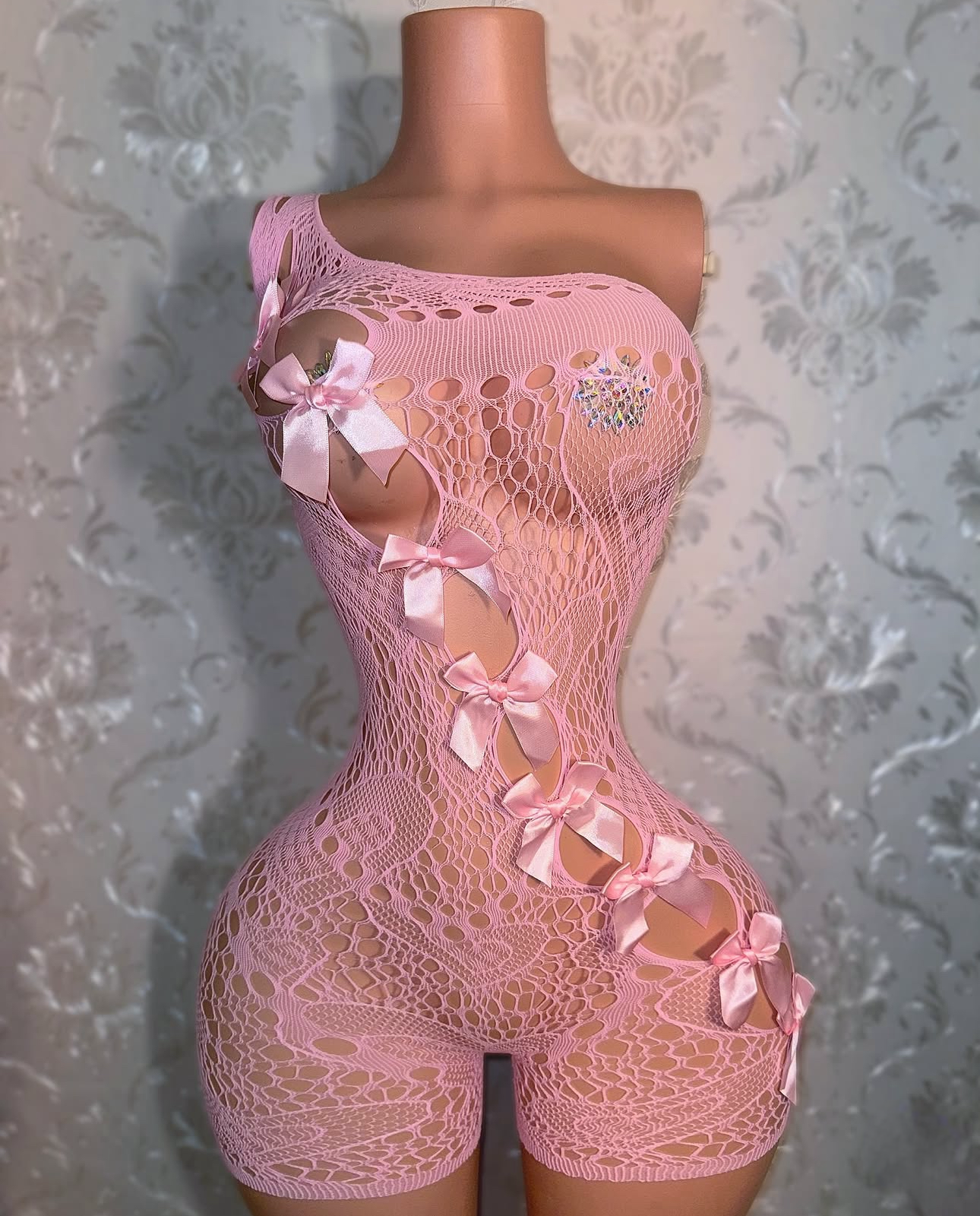 Jaidyn Lace Asymmetrical Romper with Bows Fits XS-XL
