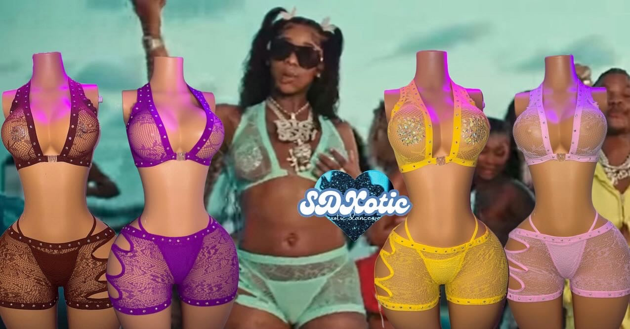 Ms. Daisy 3 Piece Lace Shorts Set with Clasp Top & Thong Matching Set