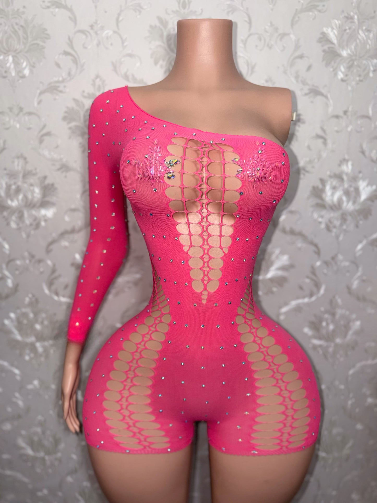 Malibu Rhinestone Mesh Romper Fits XS-XL