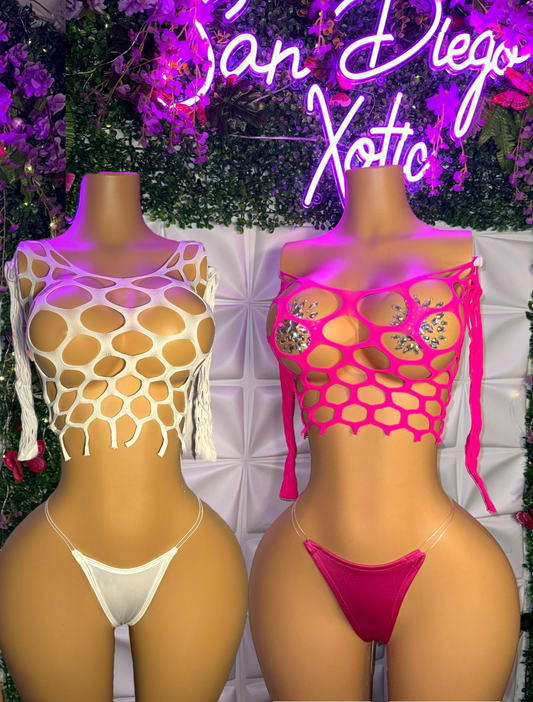 Stella 2 Piece Pothole Top and Thong Set Fits XS-XL