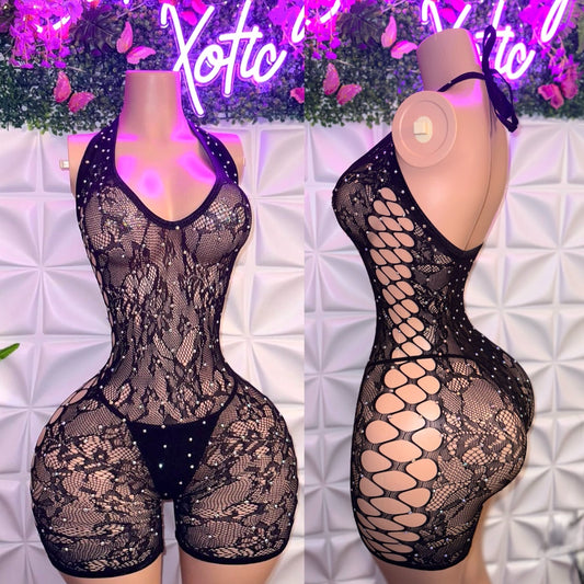 Uchies Lace Romper with Matching Thong 2 Piece Fits XS-XL