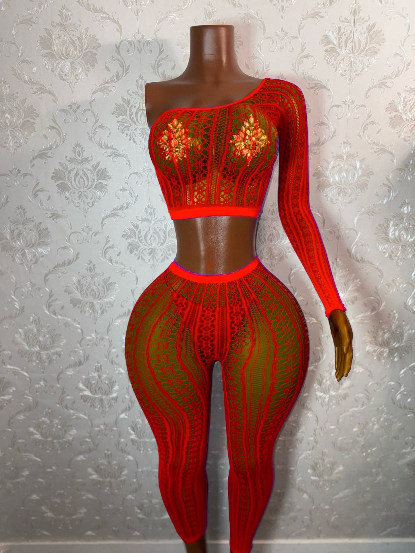 Leila — Mandala Lace Fishnet Pants Set Optional Thong Fits XS-L